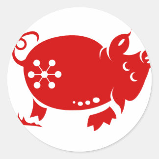 CHINESE ZODIAC PIG PAPERCUT ILLUSTRATION CLASSIC ROUND STICKER