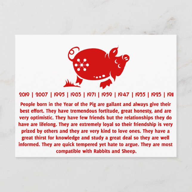 CHINESE ZODIAC PIG PAPERCUT ILLUSTRATION POSTCARD (Front)