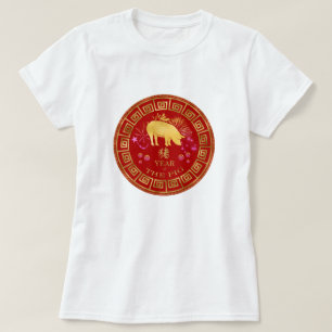 Chinese Zodiac Pig Red/Gold ID542 T-Shirt