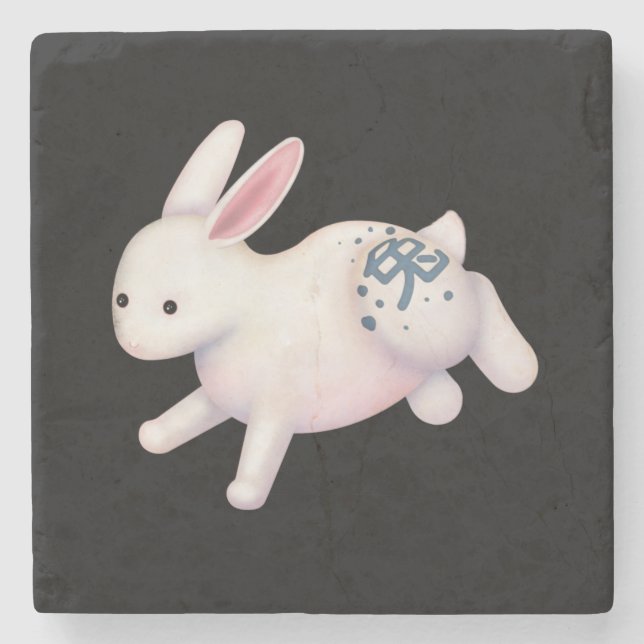 Chinese Zodiac Rabbit Cute Astrology Sign Stone Coaster (Front)