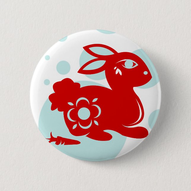 CHINESE ZODIAC RABBIT PAPERCUT ILLUSTRATION 6 CM ROUND BADGE (Front)