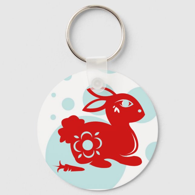 CHINESE ZODIAC RABBIT PAPERCUT ILLUSTRATION KEY RING (Front)