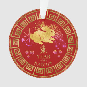 Chinese Zodiac Rabbit Red/Gold ID542 Ornament