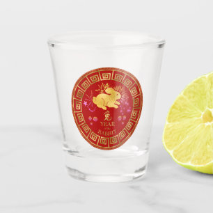 Chinese Zodiac Rabbit Red/Gold ID542 Shot Glass
