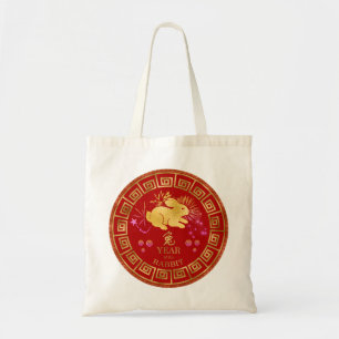 Chinese Zodiac Rabbit Red/Gold ID542 Tote Bag