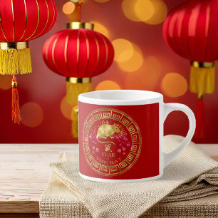 Chinese Zodiac Rat Red/Gold ID542 Espresso Cup