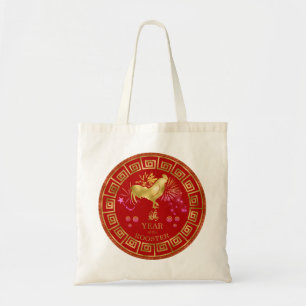 Chinese Zodiac Rooster Red/Gold ID542 Tote Bag