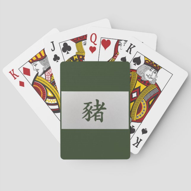 Chinese zodiac sign Pig green Playing Cards (Back)