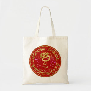 Chinese Zodiac Snake Red/Gold ID542 Tote Bag
