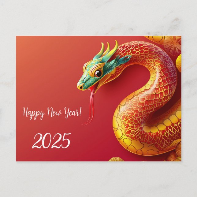 chinese zodiac symbol new year 2025 snake asian st holiday postcard (Front)