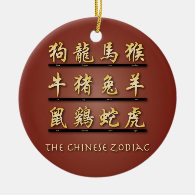 Chinese Zodiac Symbols Ceramic Tree Decoration (Front)