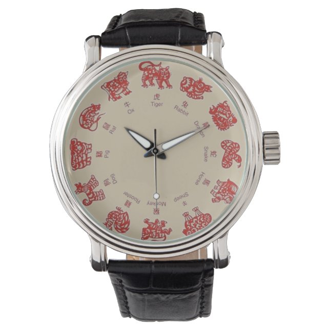 CHINESE ZODIAC WRIST WATCH RED (Front)