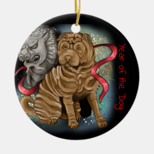 Chinese Zodiac Year of the Dog Ceramic Tree Decoration