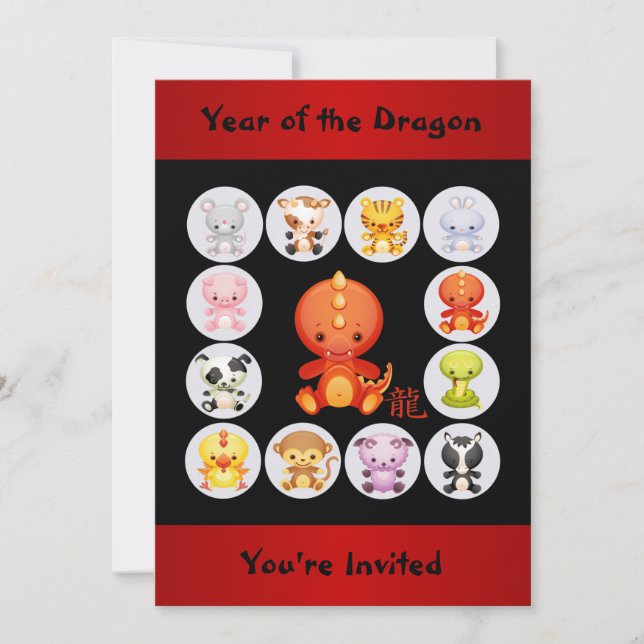 Chinese Zodiac Year of the Dragon Birthday Party Invitation (Front)