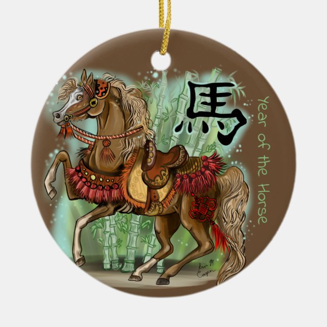 Chinese Zodiac Year of the Horse Ceramic Tree Decoration (Front)