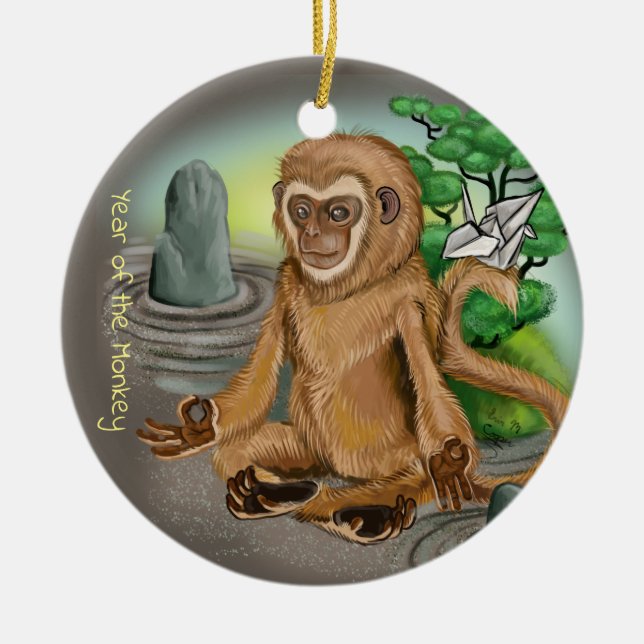 Chinese Zodiac Year of the Monkey Ceramic Tree Decoration (Front)