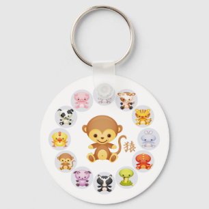 Chinese Zodiac Year of the Monkey Round Key Ring