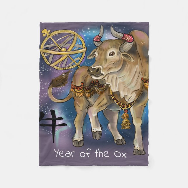 Chinese Zodiac Year of the Ox Fleece Blanket (Front)