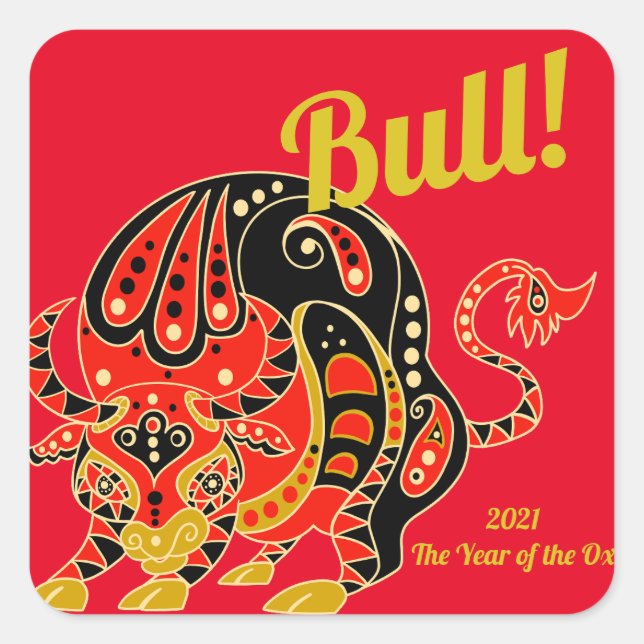 Chinese Zodiac -Year of the Ox Square Sticker (Front)