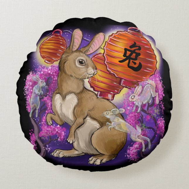 Chinese Zodiac Year of the Rabbit Round Cushion (Front)