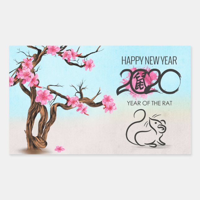 Chinese Zodiac Year of the Rat 2020 Rectangular Sticker (Front)
