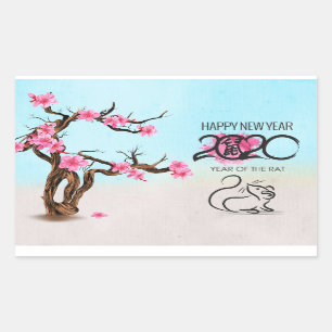 Chinese Zodiac Year of the Rat 2020 Rectangular Sticker