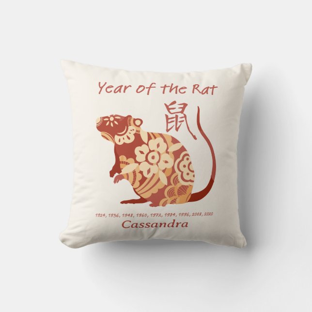 Chinese Zodiac Year Of The Rat Animal Sign  Cushion (Front)