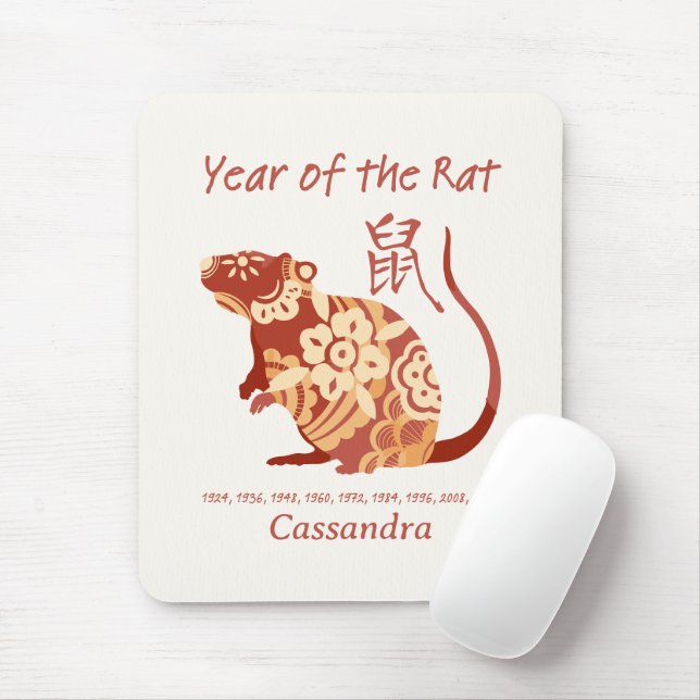 Chinese Zodiac Year Of The Rat Animal Sign  Mouse Mat (With Mouse)