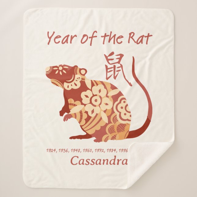 Chinese Zodiac Year Of The Rat Animal Sign  Sherpa Blanket (Front)