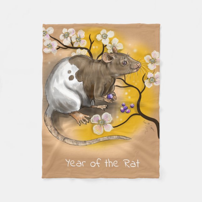 Chinese Zodiac Year of the Rat Fleece Blanket (Front)
