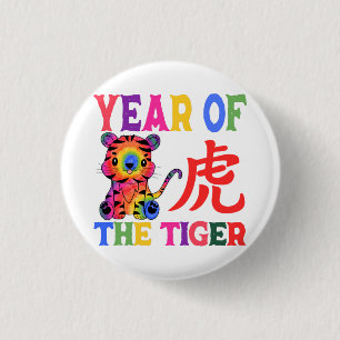 Chinese Zodiac - Year of the Tiger in Rainbow 3 Cm Round Badge