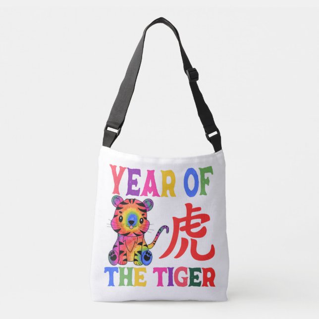 Chinese Zodiac - Year of the Tiger in Rainbow Crossbody Bag (Front)