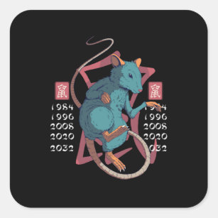 Chinese Zodiac Years of the Rat Square Sticker