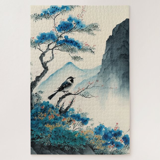 Chineses watercolor brushpainting landscape jigsaw puzzle (Vertical)