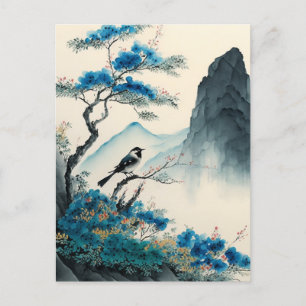 Chineses watercolor brushpainting landscape postcard