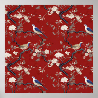 Chinesoire,vintage,antique,Songbird,Peony,Cherry  Poster