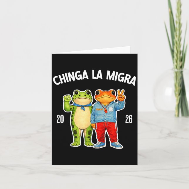 Chinga la migra funny frog protest graphic  card (Front)