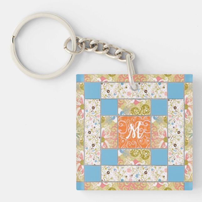 Chinmney Quilt Block Pattern Keychain (Front)