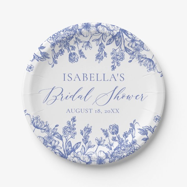 Chinoise Victorian Blue Floral Bridal Shower Paper Plate (Front)