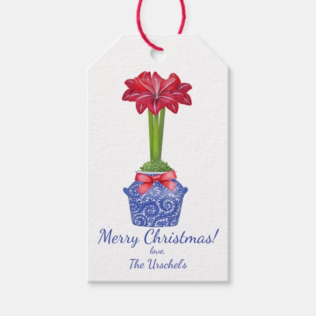 Chinoiserie Amaryllis, Christmas Flower Gift Tags (Front)