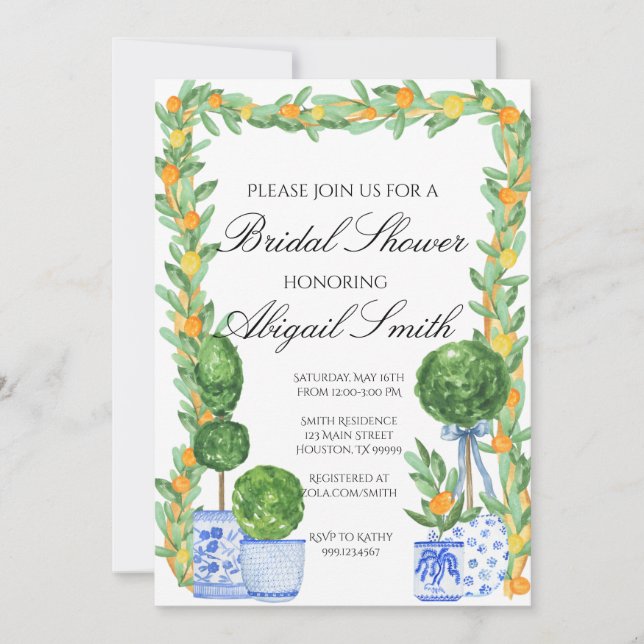 Chinoiserie and Citrus Bridal Shower Invitation (Front)