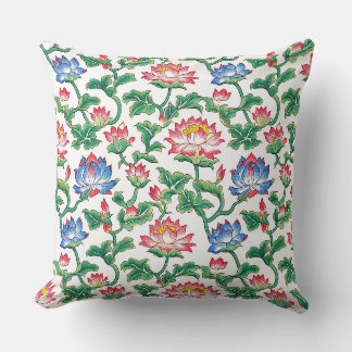 Chinoiserie Art Nouveau Lotus Floral Cushion