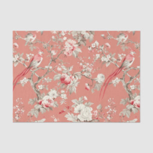 Chinoiserie Asian Bird Floral WhitePink Decoupage  Tissue Paper
