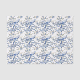 Chinoiserie Asian Bird White Blue Floral Decoupage Tissue Paper