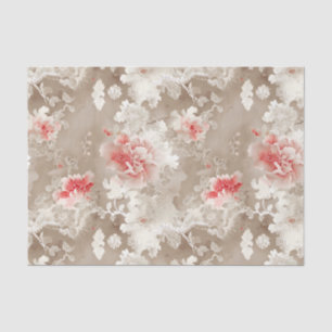 Chinoiserie Asian Floral White Pink Decoupage Tissue Paper
