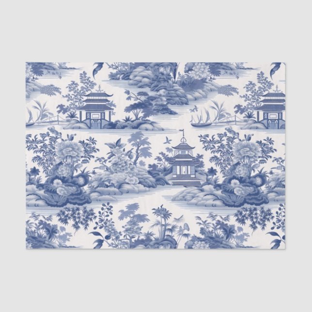 Chinoiserie Asian Landscape Painting Decoupage Tissue Paper (Front)