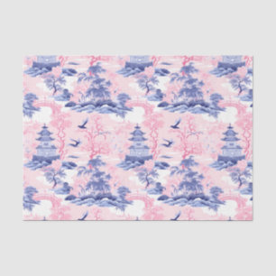 Chinoiserie Asian Landscape Pink Blue Decoupage Tissue Paper