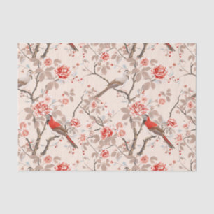 Chinoiserie Asian Red Birds Pink Flower Decoupage Tissue Paper