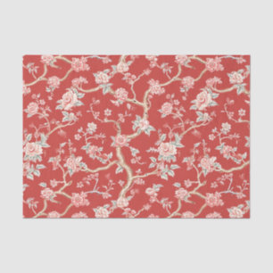 Chinoiserie Asian Red Pink Floral Decoupage Tissue Paper