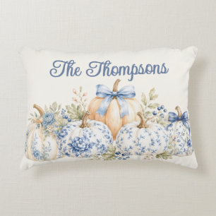Chinoiserie Autumn Floral Pumpkin Monogram Decorative Cushion
